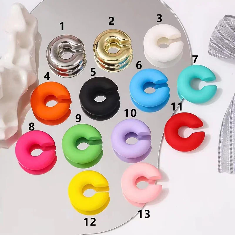 Fashion Korean CC Gradient Texture Dating Cuff Earrings Candy Colorful Cool Boy Party Contrast Acrylic U Shape Ear Clip