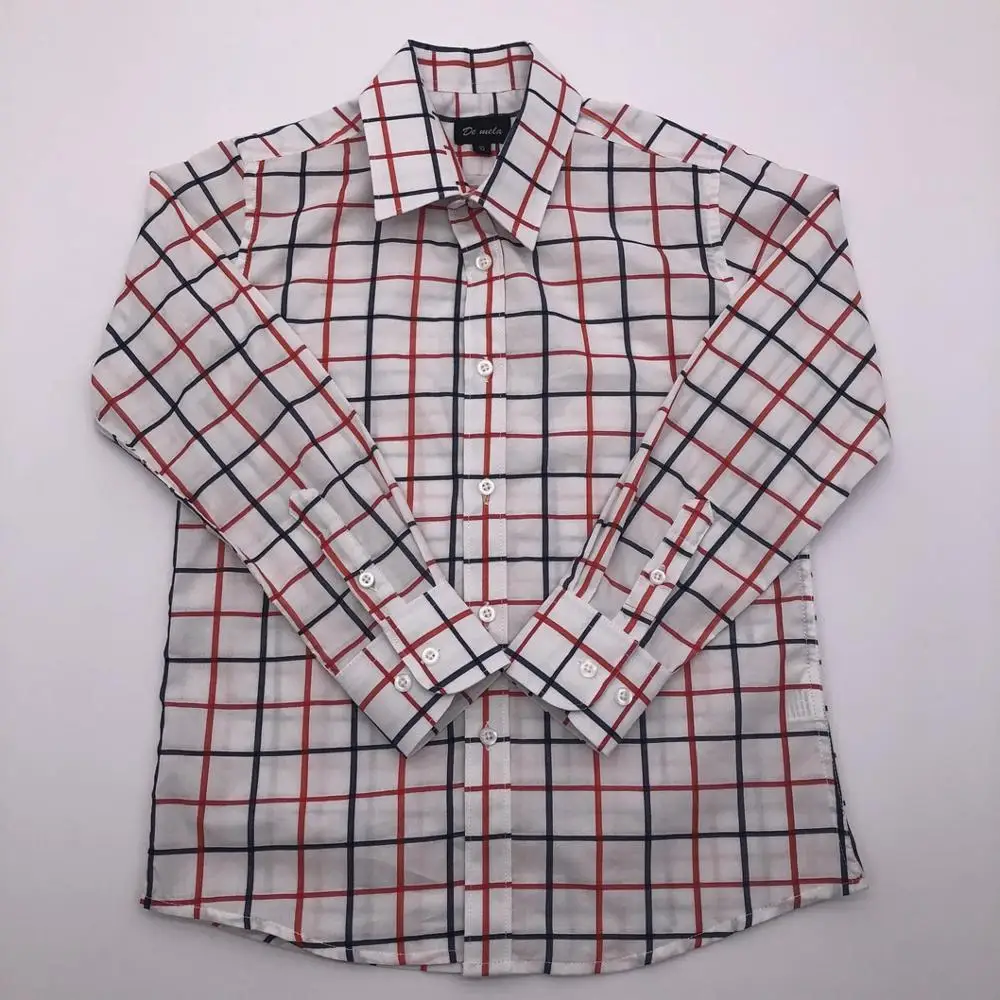 High Quality Custom 100% Cotton Long Sleeve Turn Down Collar Casual Plaid Shirt For Boys