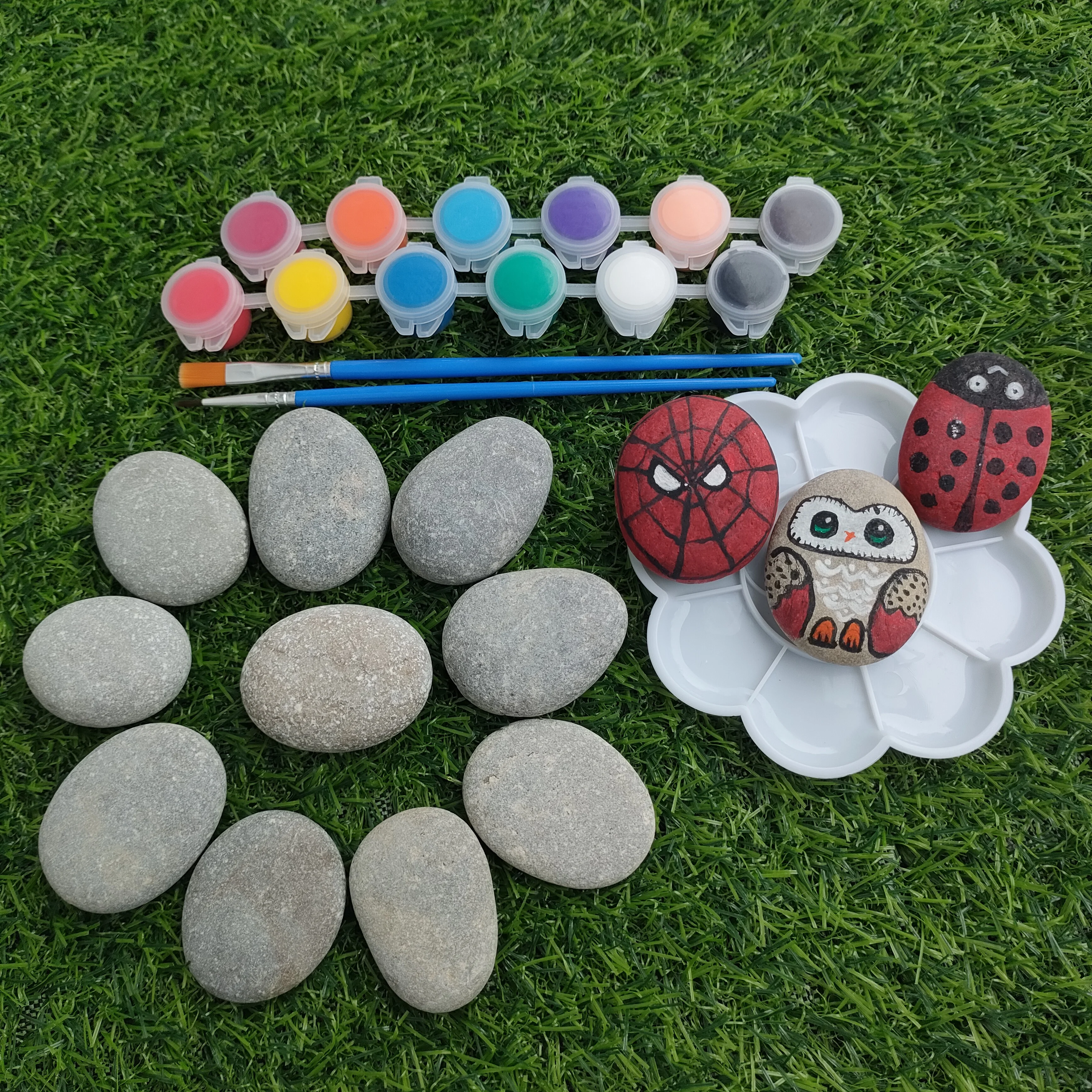 High quality kids Handmade DIY graffiti creative painting pebble stones gift set Cartoon creative hand drawn stone kit oem