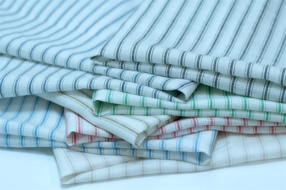 #2959  Sample card soft yarn dyed striped linen tencel lyocell  fabric for clothing