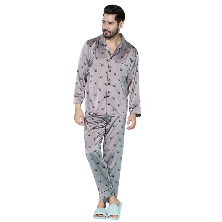Wholesale Nightgown Two Piece Silk Sleepwear Set Mens Satin Pajamas