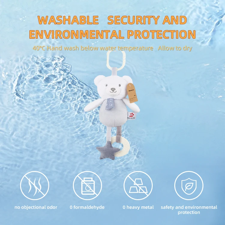 hot selling products 2024 factory custom baby cartoon bear plush bed hanging bell toy infant teether baby toys 0-12 months