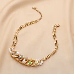 EMO Gold Plated Short Chain Gravel Aluminum Chain Pearl Necklace For Women Fashion Jewelry