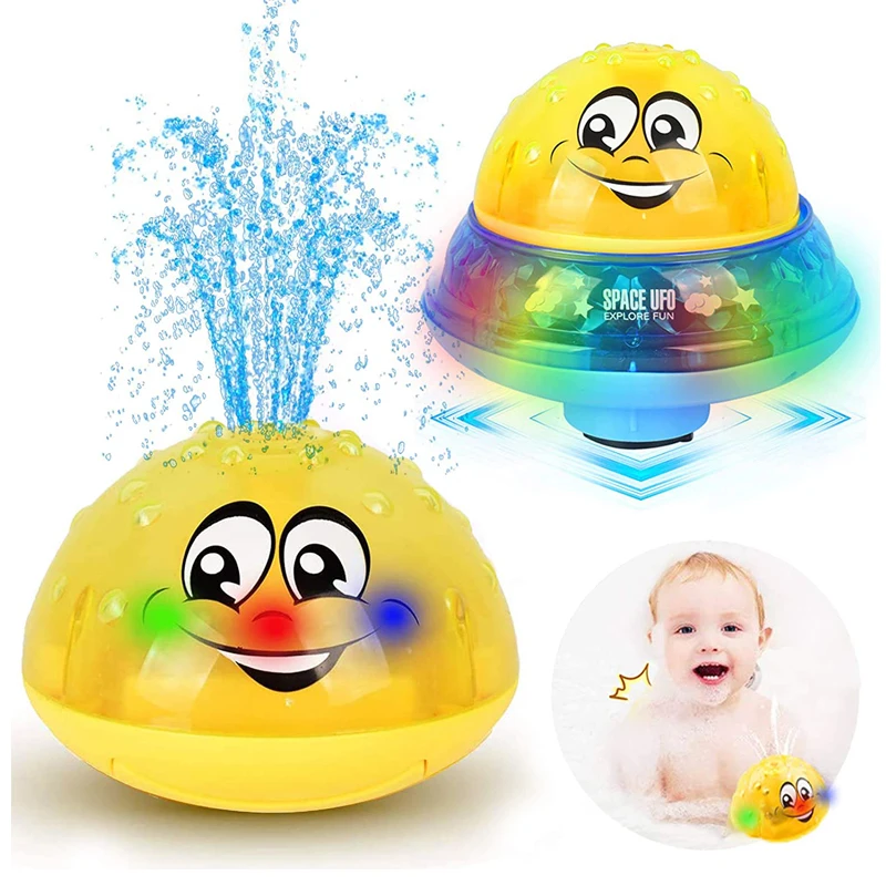 Baby Bath Toys for Kids 2 in 1 Induction Spray Water Toy & Space UFO Car Toys with LED Light Musical Automatic Sprinkler