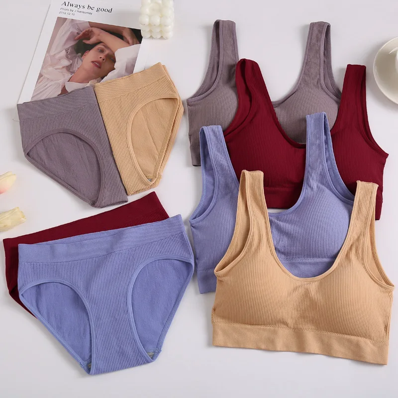 
Teenage Girl Crop Top Panty Padded Comfortable Teenager Cotton Underwear Women Seamless Panties Bra Briefs Set for teenagers 