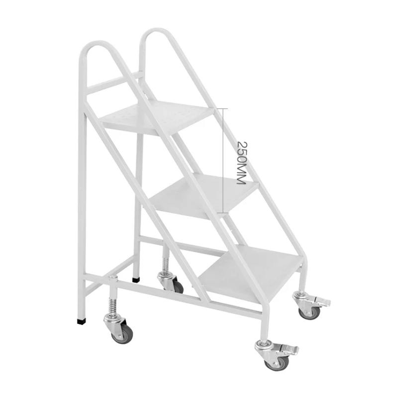 Best Price Stainless Steel Floor Standing Ladder 3 Steps Library Bookshop Metal Movable Ladder White Anti-Slip Books Ladders