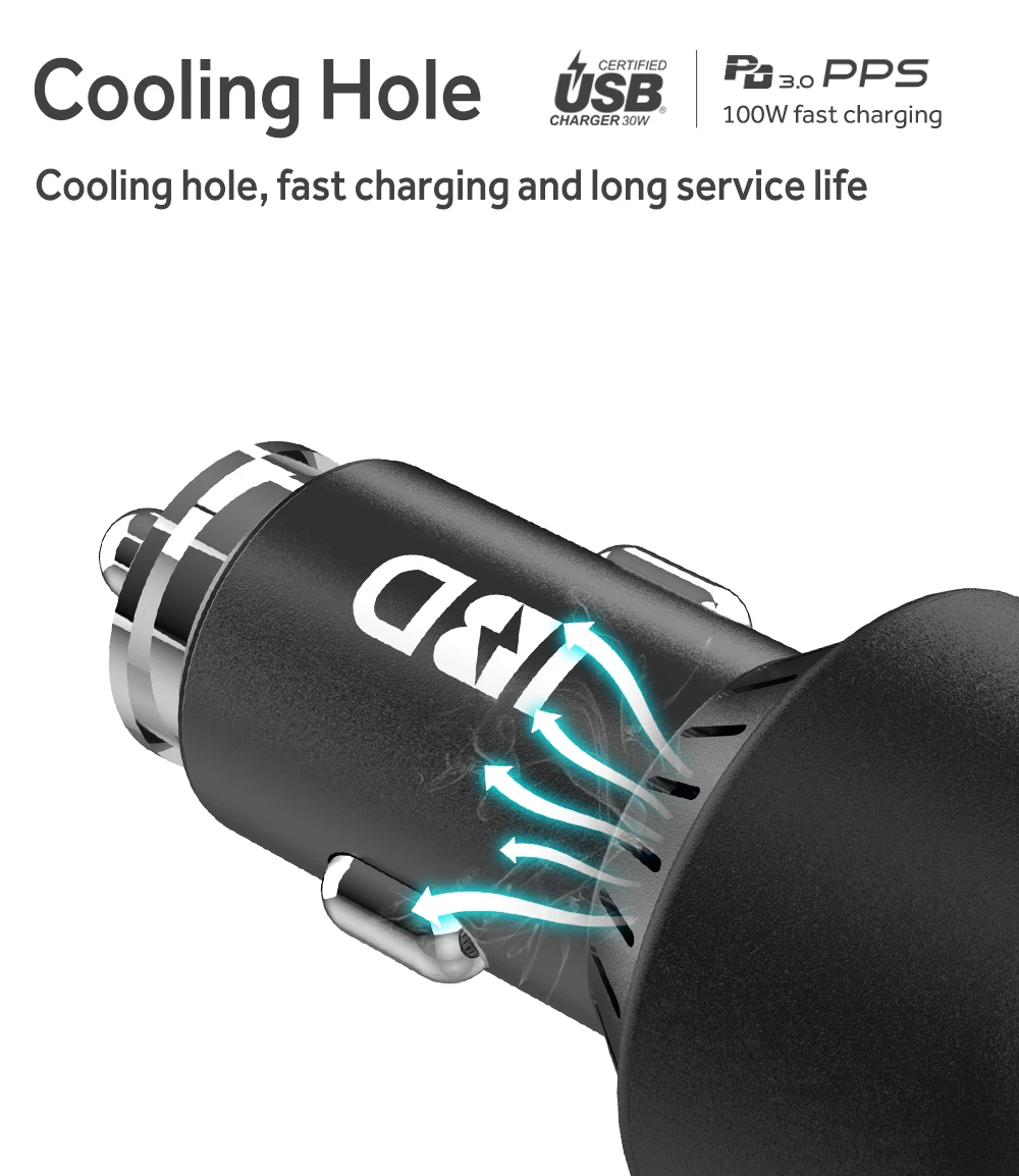 IBD 2022 New Product 100W 3 Port Car Usb Qc 3.0 Charger Fast Charging Quick Charge Type-C 3 Usb Car Charger For Phone