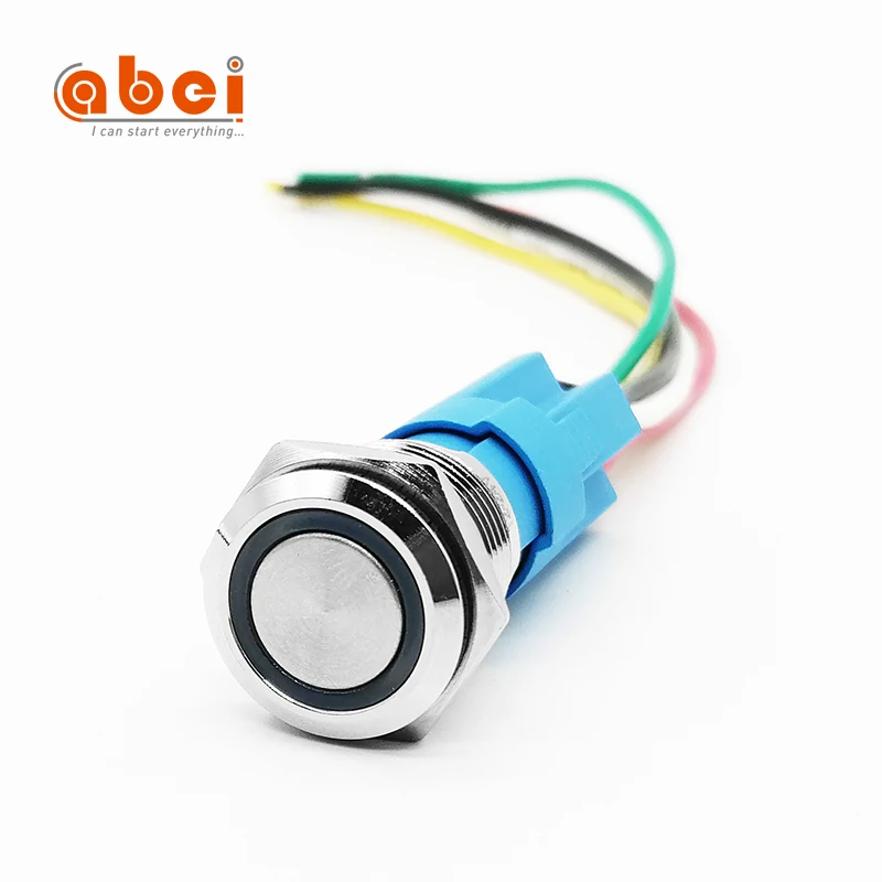 
ABEI 16mm Flat Ring With light led 6V waterproof metal switches button for doorbell momentary push button switch 
