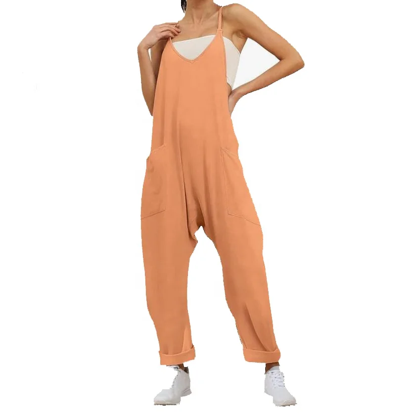 RG-One piece rompers sleeveless loose spaghetti strap baggy overalls cargo women workout jumpsuit
