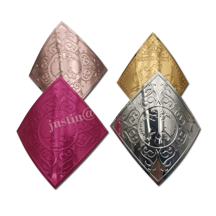 custom gold embossed metal printed logo label high quality aluminium sticker label with adhesive
