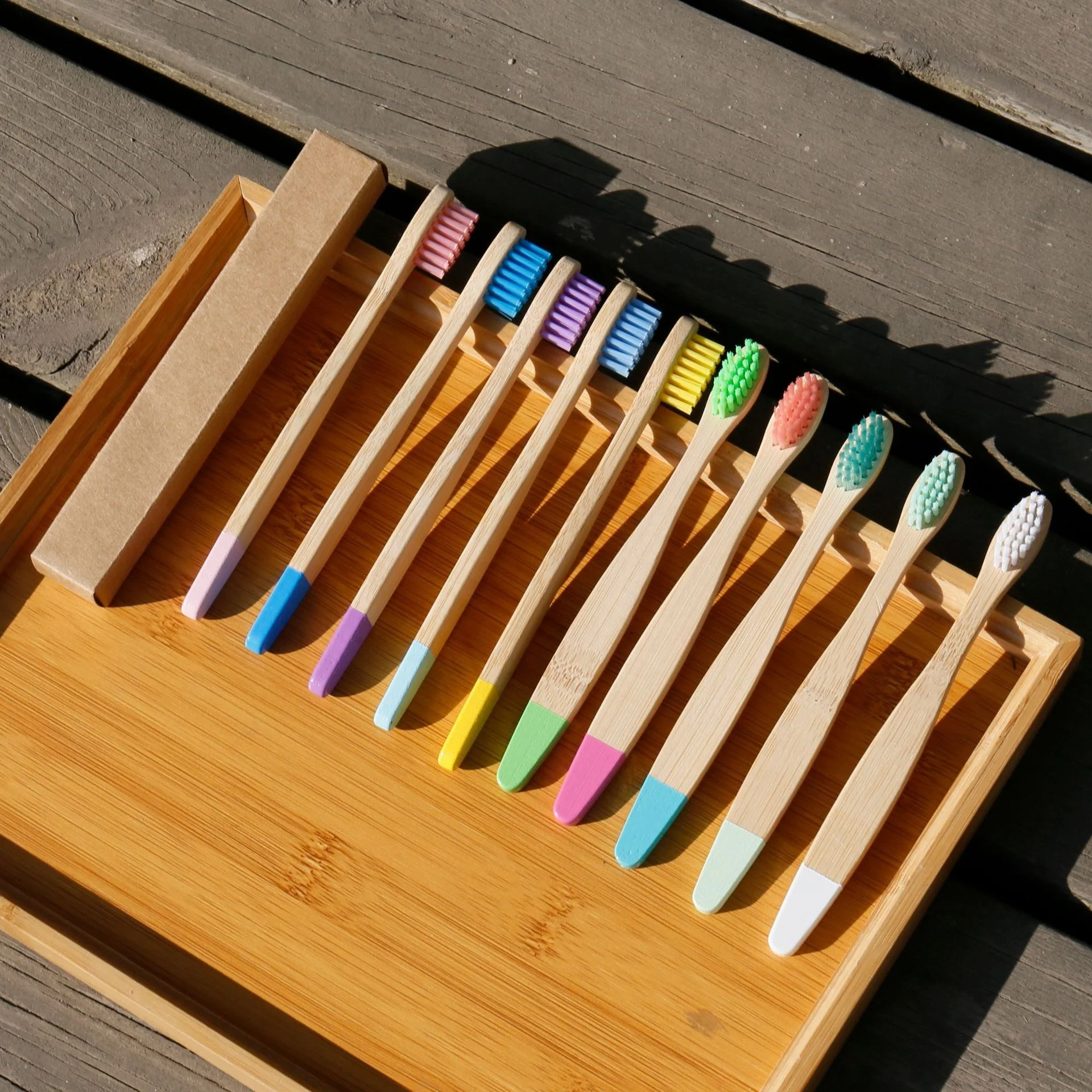 High Quality Biodegradable Natural Eco Friendly Travel Flat Handle Natural Bamboo Toothbrush For Adult Kid