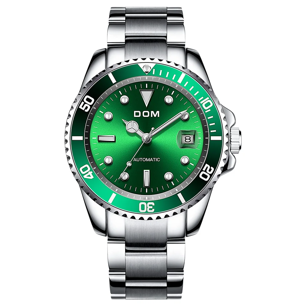 DOM Brand Luxury Men Watches Automatic Green Watch Men Stainless Steel Waterproof Business Sport Mechanical Wristwatch M-1310