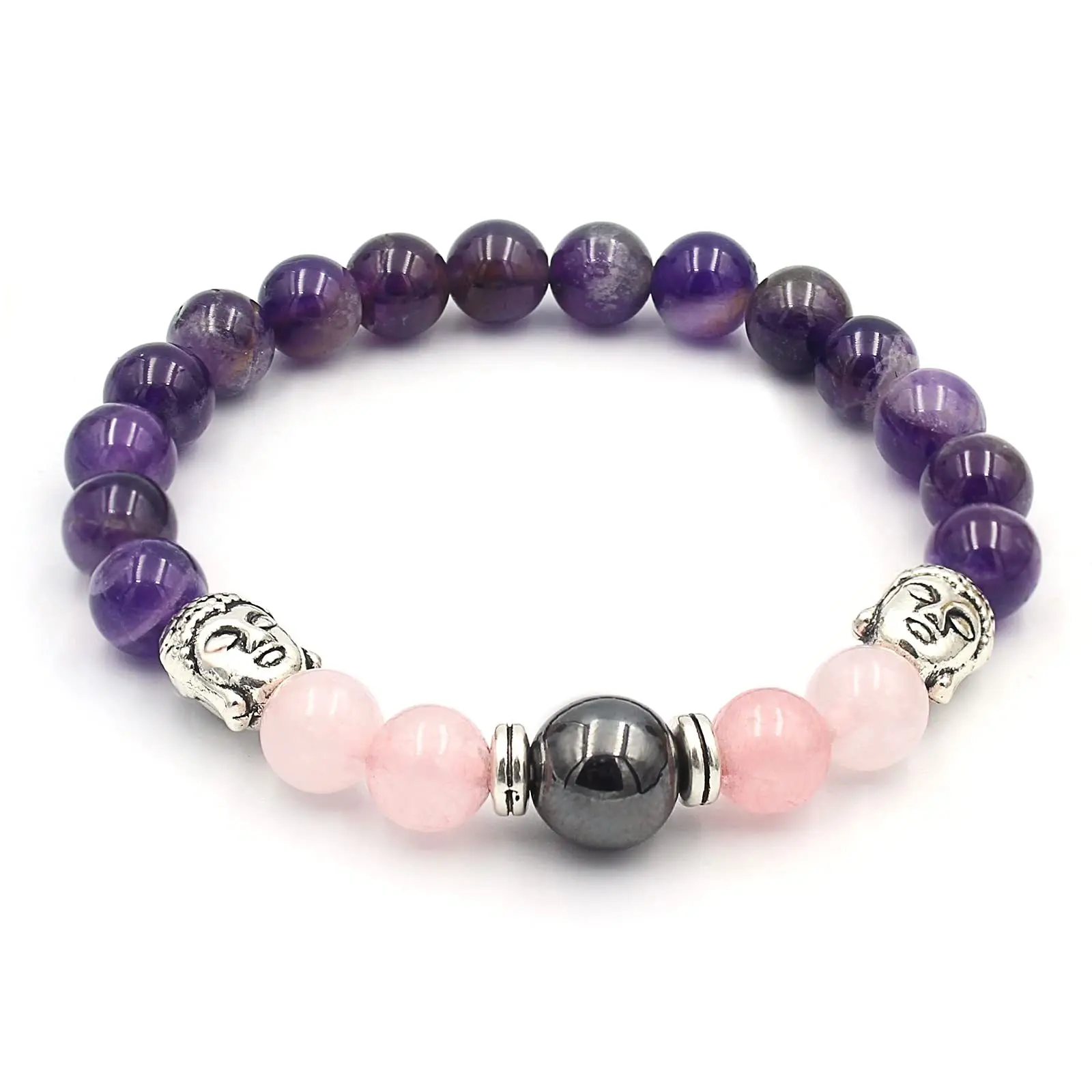Natural crystal healing stone Amethyst rose quartz Bracelet with elephant Owl charm