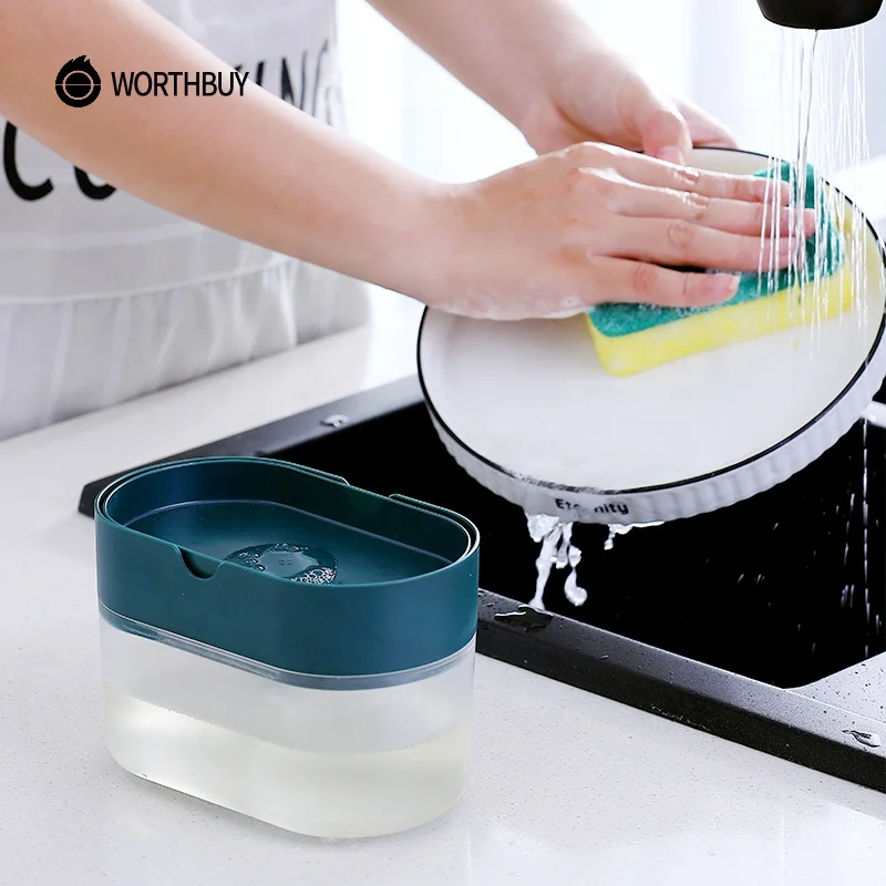 WORTHBUY 2 in 1 Kitchen Soap Pump Dispenser Caddy Dishwashing Soap Dispensers Sponge Holder Dish Soap Dispenser for Kitchen