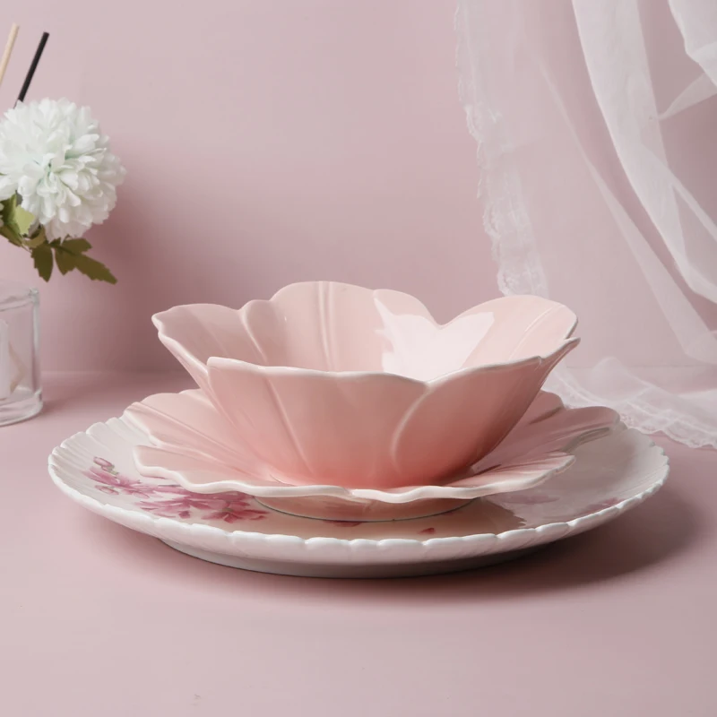 PA16 Nordic Flower Shaped Ceramic Dinner Plate Restaurant Porcelain Dishes & Plates With Sakura for Pizza Salad