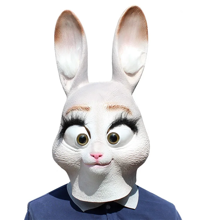 New Wholesale White Rabbit Bunny Head Mask Latex Full Head Animal Rabbit Mask Halloween Party Fancy Dress Carnival Masks