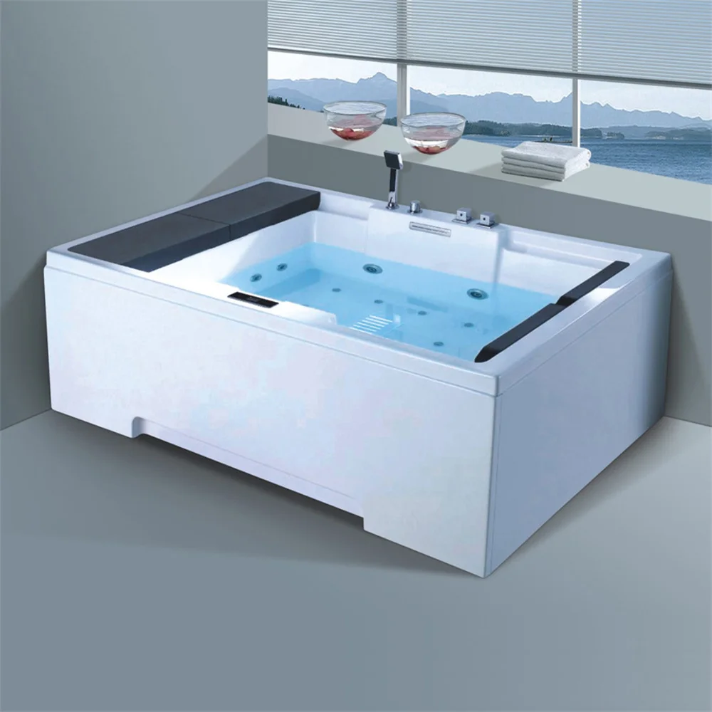 Two Person Waterfall Massage Bathtubs with LED Light Bubble Massage Bath Tub Design