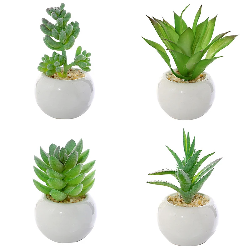DOLA  White Round Ceramic Basin Real Touch Potted Plants Artificial Succulent Plants With Pots
