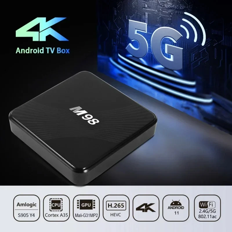 M98 HD 4K Smart TV device Android 12 Amlogic S905 2GB 16GB with AV1 ATV dual WiFi 2.4G 5G BT5.0 iptv multimedia player TV Box