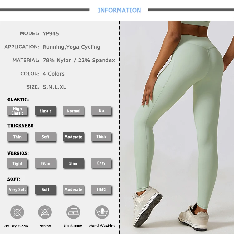 78% Nylon 22% Spandex Running Compression Lady Tights Pants High Waist Butt Lifting With Pockets Workout Yoga Leggings For Women