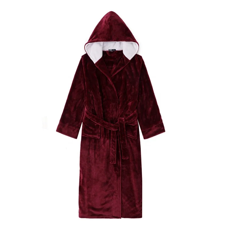 Women and men long fluffy fleece sleepwear warm adult nightgown organic bathrobes with hood