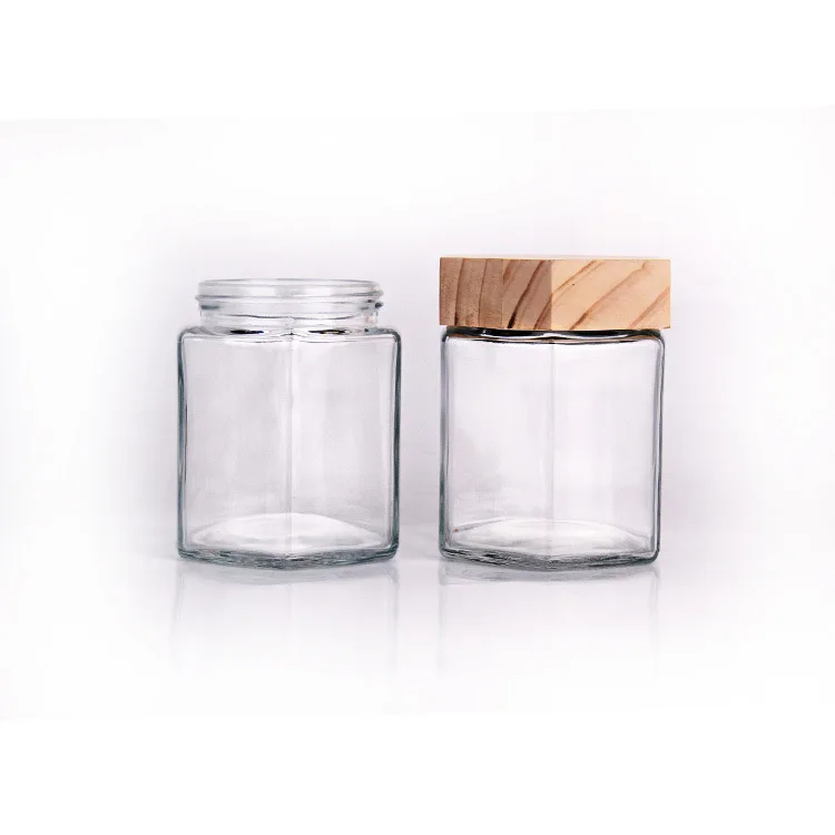 Wholesale wooden lid honey bottle candy jar wooden lid glass bottle seal jar 30ML-380ML