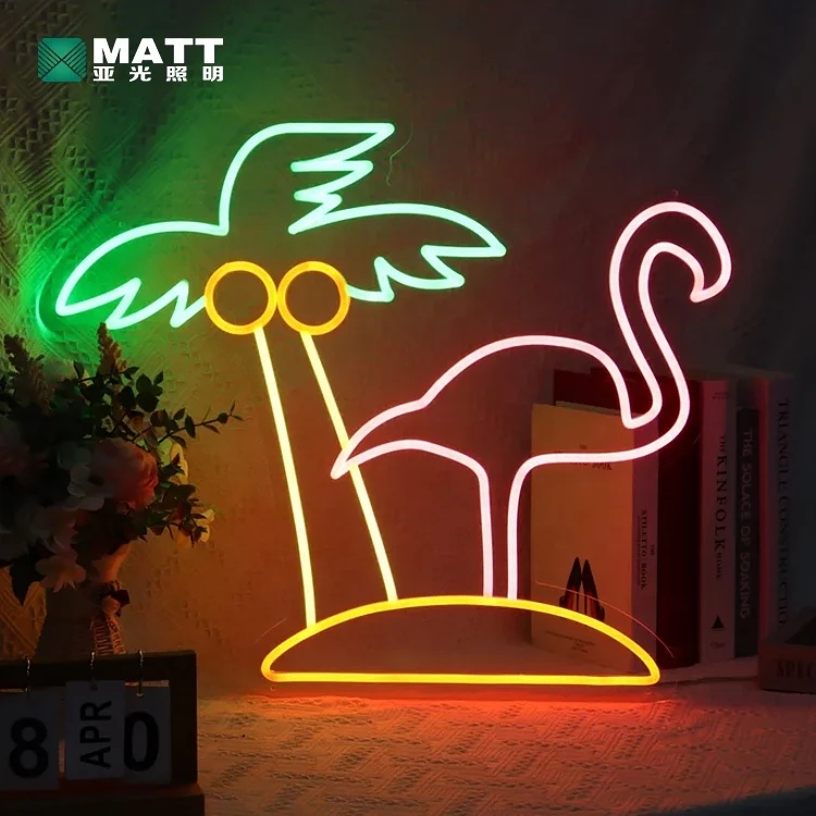 Matt Dropshipping Custom Pink Flamingo Neon Sign Animal Led Night Lights USB Led Sign Room Decoration Beer Bar Pub Wall Decor