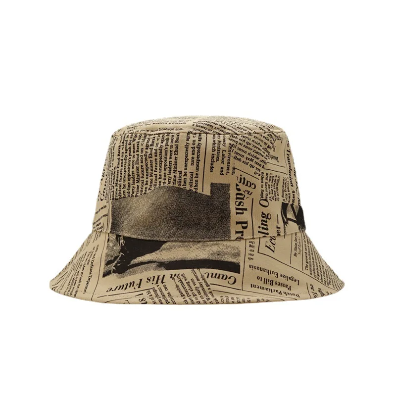 Newest design vintage fisherman hat fashion sun hats newspaper print pattern bucket hat for women