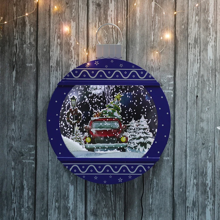 Hanging  Christmas Lighted Snowing Silver Ball Plastic Ornament