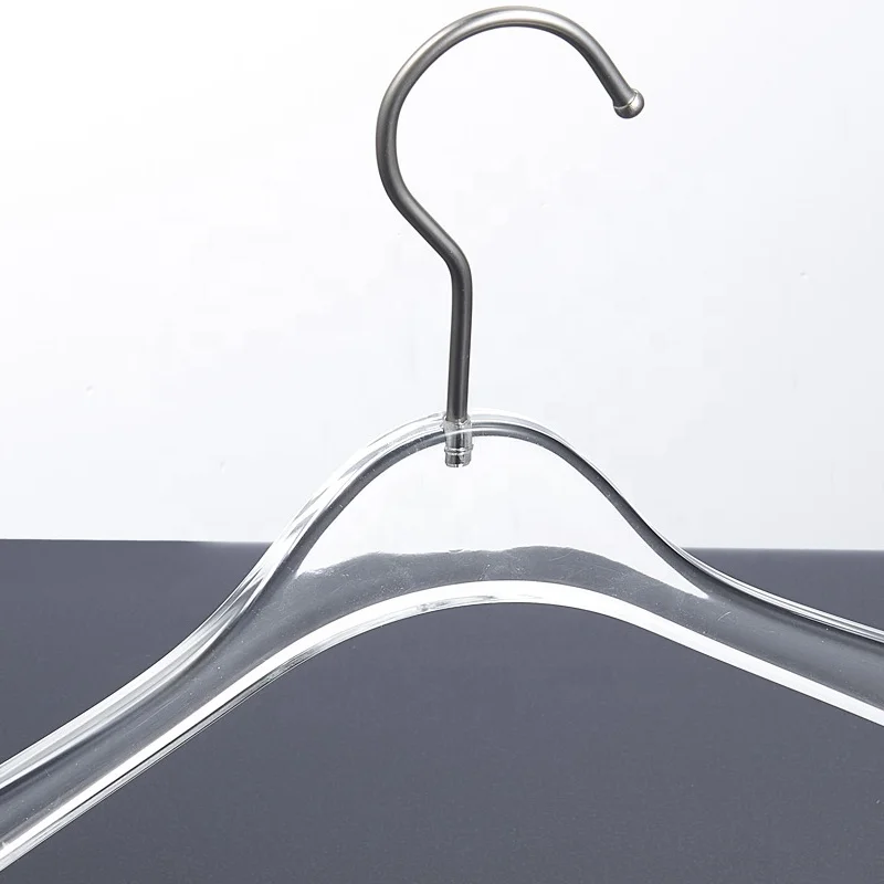 Custom Logo Adult Transparent  Clear Acrylic Coat Garment Clothes Hanger with Chrome Metal Clips