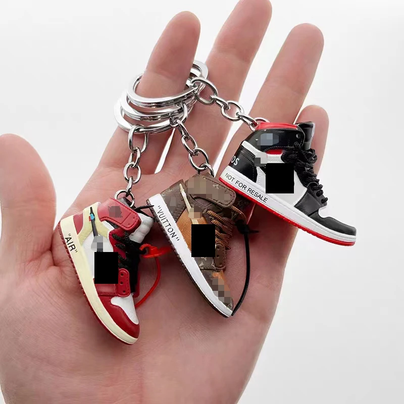 Rubber PVC Plastic Basketball 3D Mini Shoe Keychain OW AJ1 Jor dan Shoe Sneaker Keychain With box