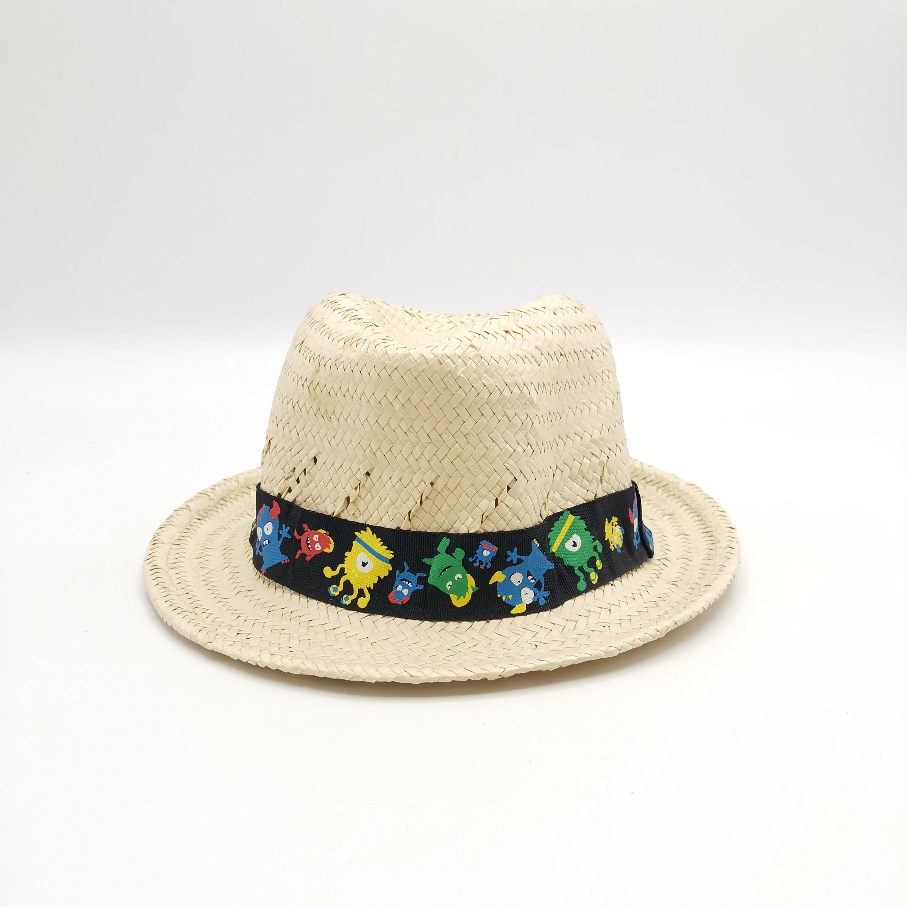 Summer Kids Paper Straw Beach Panama hats with Short Brim Evil Ribbon Handmade Hat