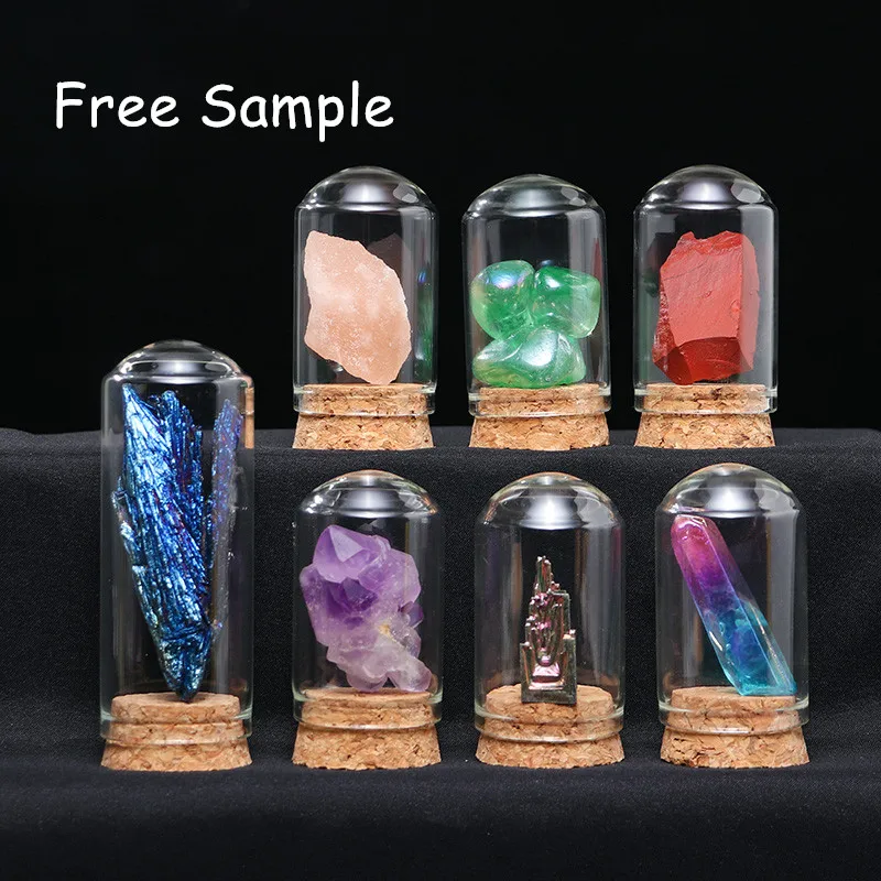 Factory price natural gemstone healing energy crystal stone craft ore mineral specimen gift with glass cover