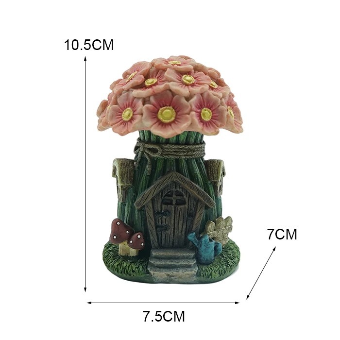 Fairy Garden House with Pink Floral Roof and Solar LED Light