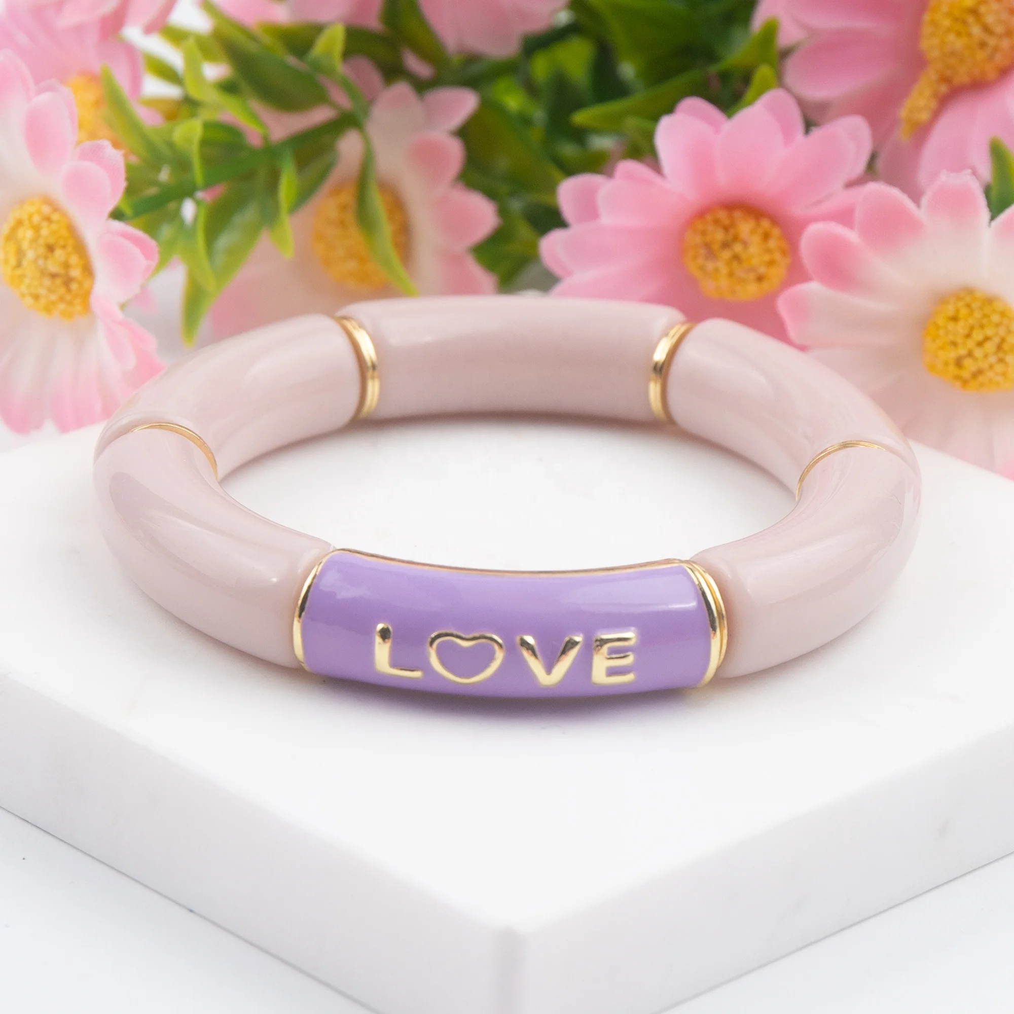 Rainbow Colorful Enamel Words Love Heart Beads Bracelets Bangles For Girls