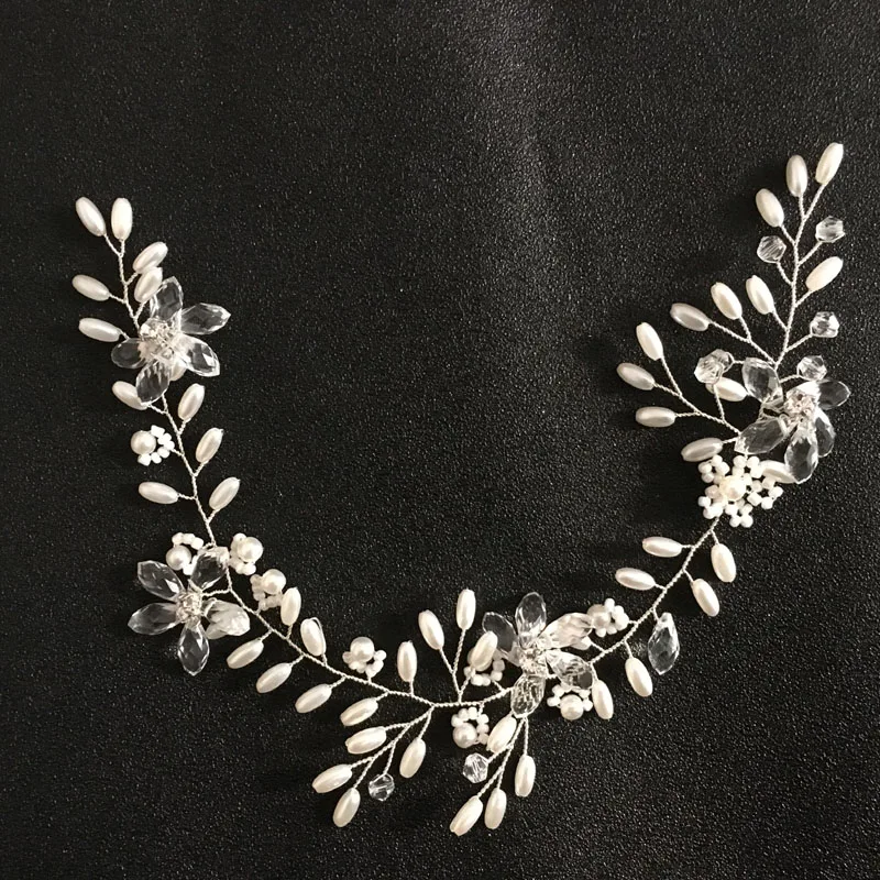 Slbridalwired Кристаллы Стразы жемчуг цветок листьев Свадебная ободок на голову; Свадебные украшения для волос аксессуары для волос для подружки невесты;