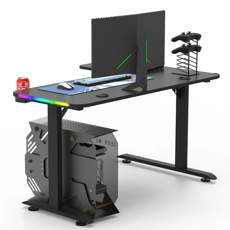 2022 Hot Sale L Shaped Gaming Desk For PC Modern Computer Desk RGB LED Light Office Gaming Desk Height Adjustable Table