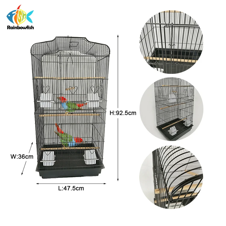 
2000 in stock black large bird cage46x37x93cm 3 layers folding parrot stainless cage independent packing for convenient delivery 
