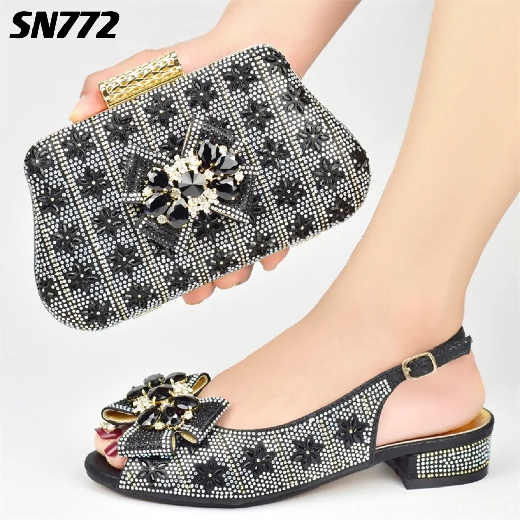 New fashion green sequin italian shoes match bag 2022 PU leather ladies shoes for evening party