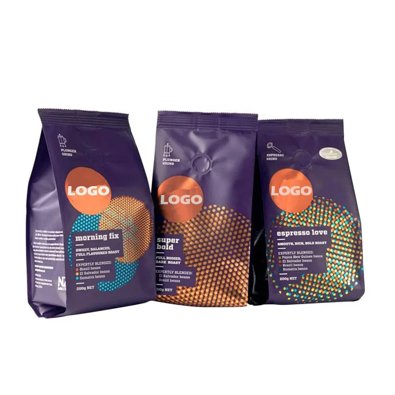 Custom Coffee Bags Wholesale Coffee Bean Gusset Selling Fashion Tea Coffee Bags Heat Seal Pack Pouches with Degassing Valve