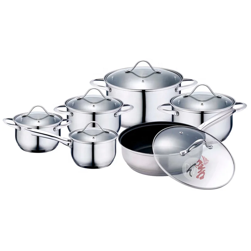 Wholesale customization kitchen cooking pots and pans set 12 pcs stainless steel non stick cookware set