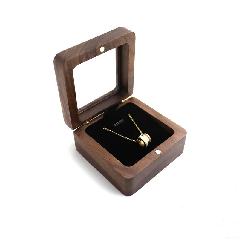 Factory wholesale transparent lid small and delicate jewelry box for necklace jewelry wood box