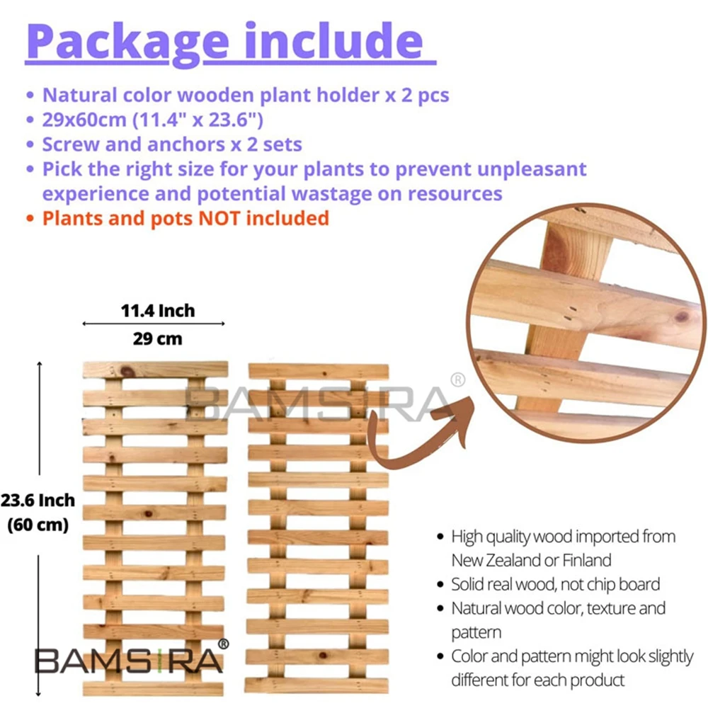 Vertical Balcony Garden Pots Wall Hanging Bamboo Wooden Fence Flower Planters for Indoor Outdoor