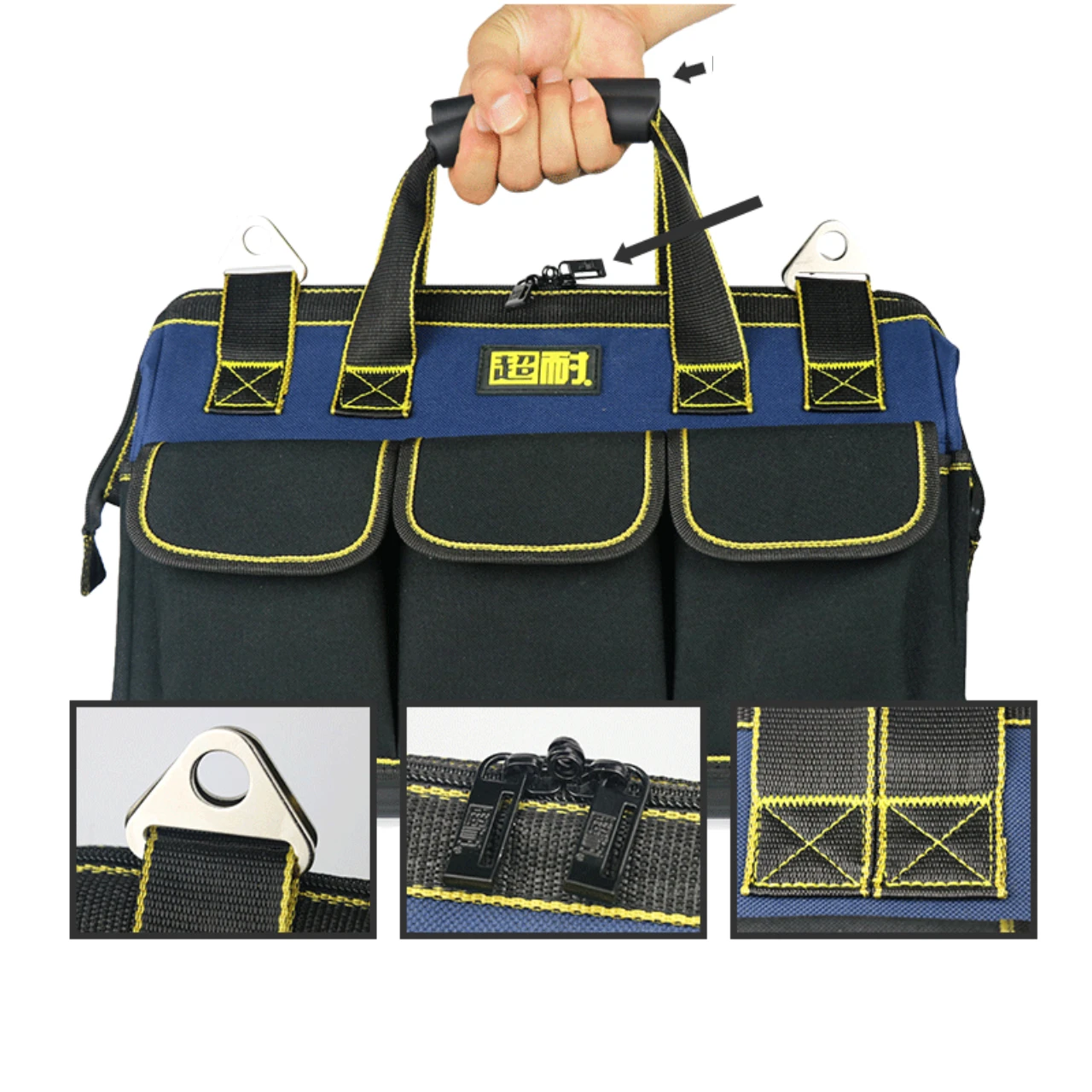 Multi-Function Canvas Oxford Electrician Tool Bag Zipper Organize Storage Bag Thickened with Hard Bottom Load Bearing up to 45kg