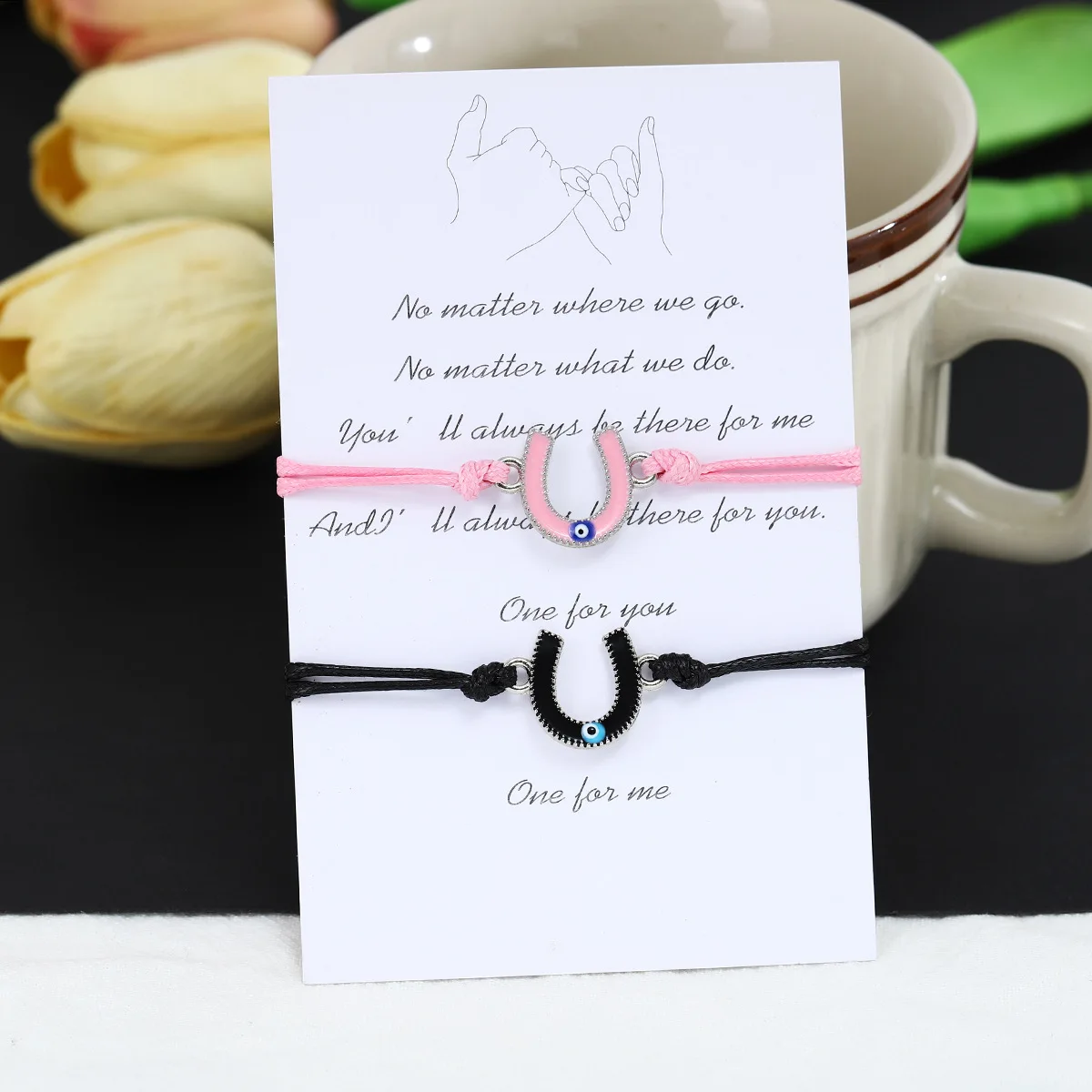 pulsera de pareja Geometric Blue Eye Rubber Band Couple Bracelet for Men Women Horseshoe Charm BFF Bracelets for Best Friend