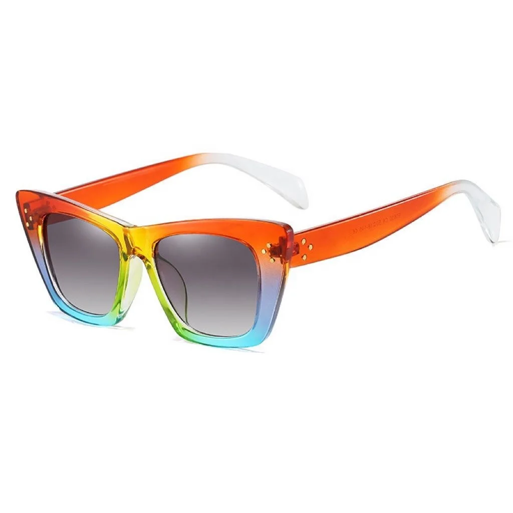 2022 European and American Trend Lady Sun Glasses Rainbow Color Frame Cat Eye Sunshade Glasses