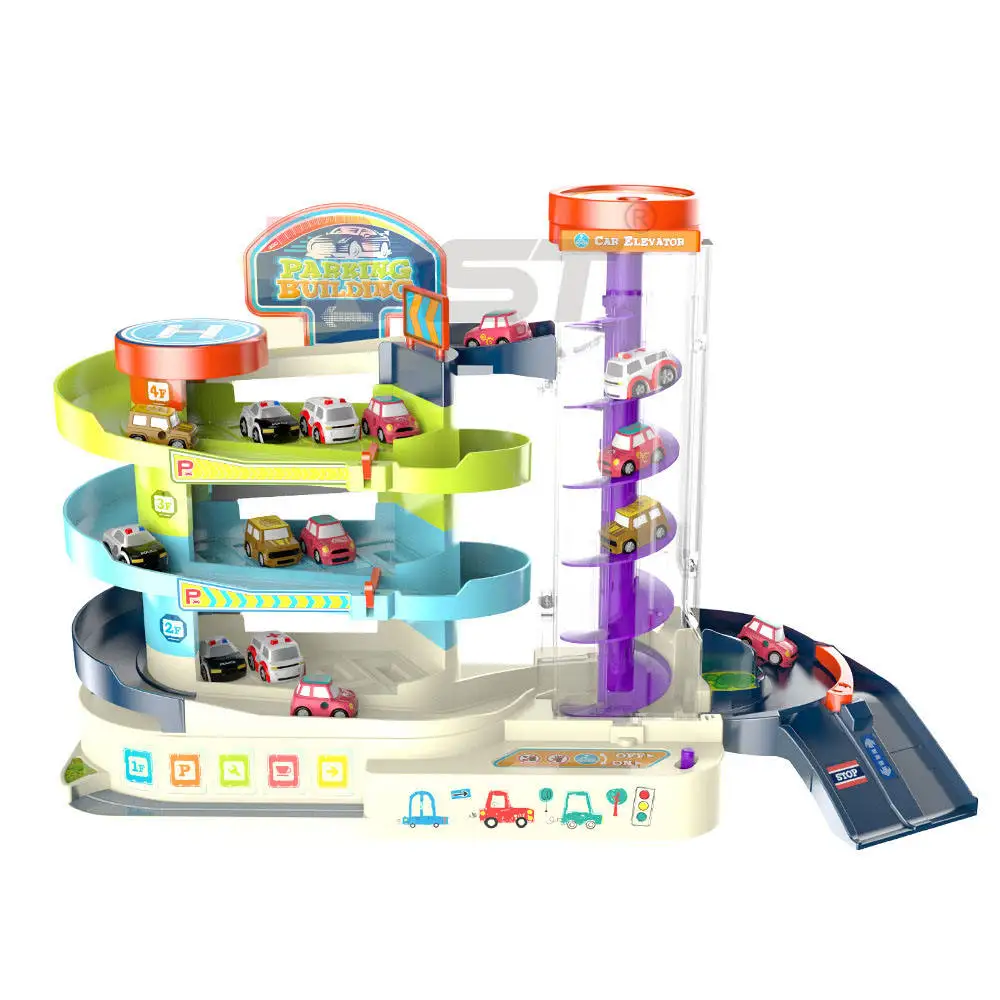 Slot Car Racing Track Toy Lift Parking Lot Super Auto Vehicles Building Toy Set With 4 Cars For Kids Gift