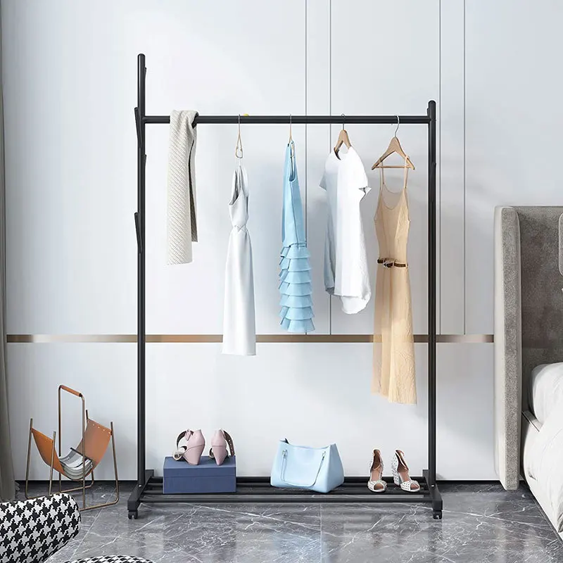 Bedroom Laundry Entryway Clothing Drying Rack Metal Standing Coat Bags Rack with Shoe Storage Shelf
