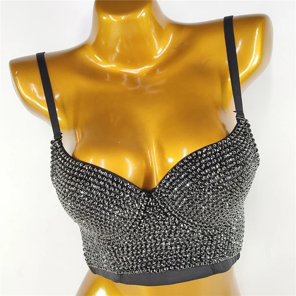 Женский Белый телесный сексуальный бюстгальтер пуш-ап со стразами