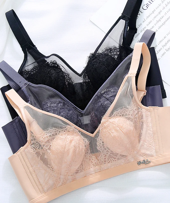 Japanese English Letters Soft Breathable Invisible Bra Seamless Wireless Push up Bra Women Plain Customize Floral Strap Eye Cup